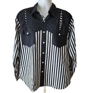 Vintage Koda Sunset Western Shirt Men's Large Black White Striped Button Front L
